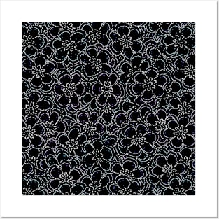 Black flowers pattern Posters and Art